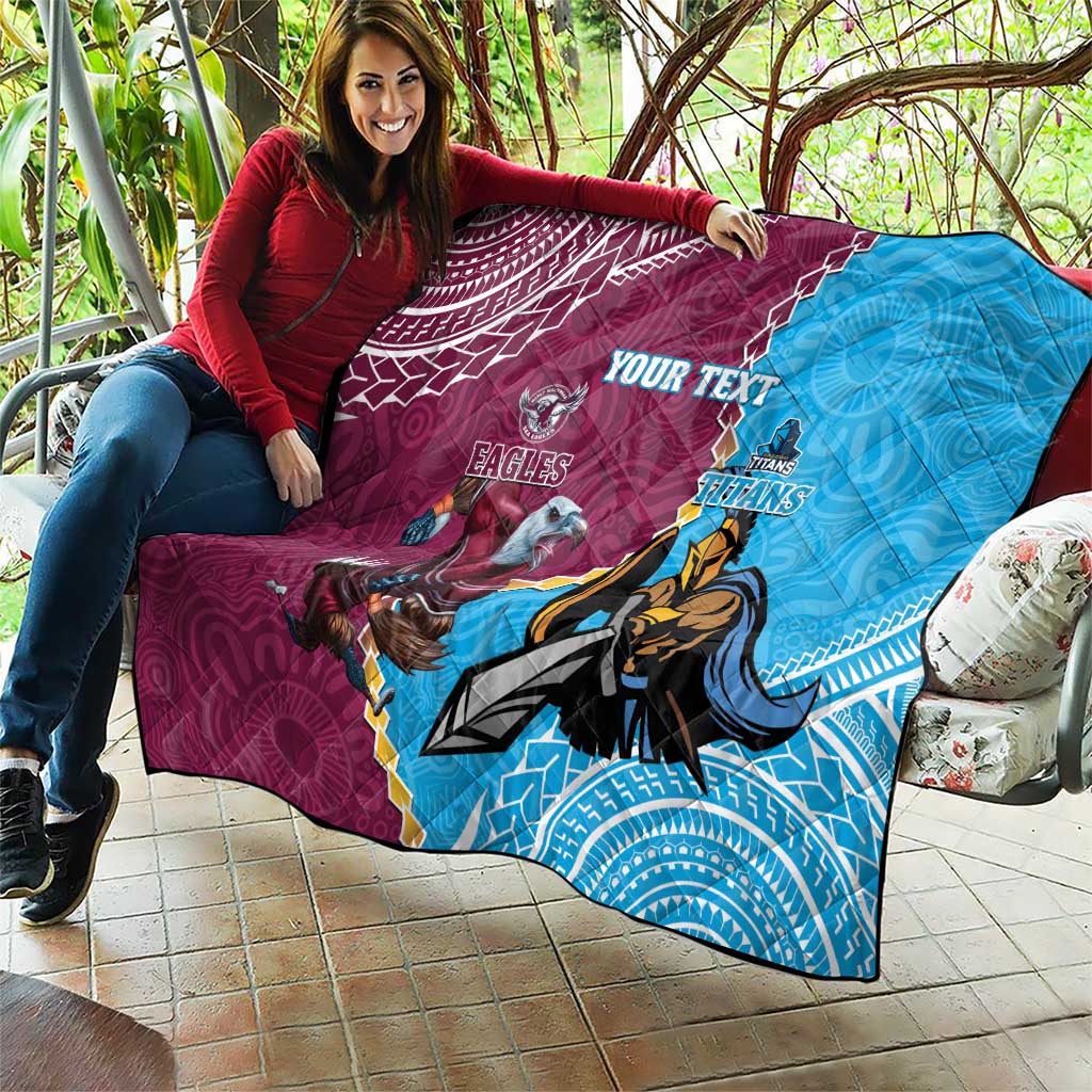 Personalised Eagles And Titans Rugby Quilt Aboriginal Mix Polynesian Pattern