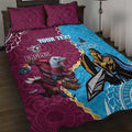 Personalised Eagles And Titans Rugby Quilt Bed Set Aboriginal Mix Polynesian Pattern