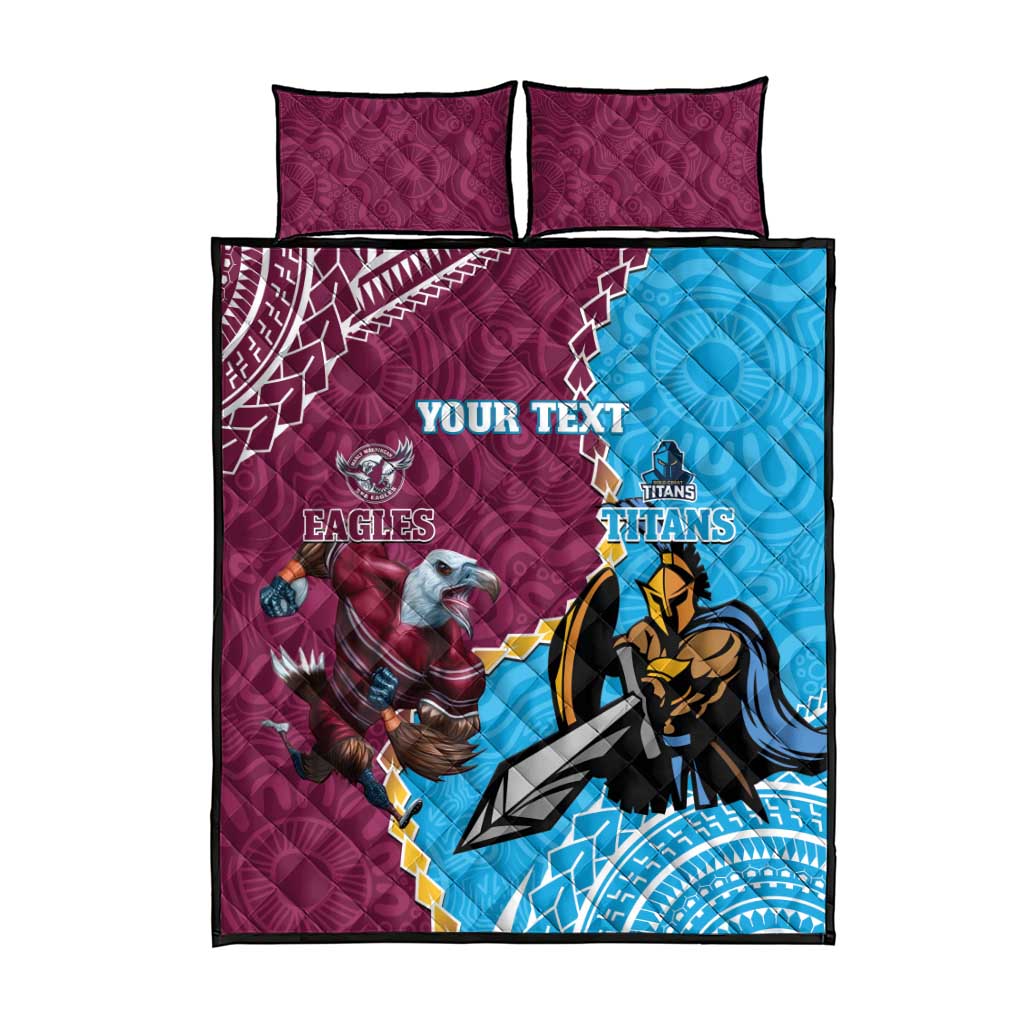 Personalised Eagles And Titans Rugby Quilt Bed Set Aboriginal Mix Polynesian Pattern