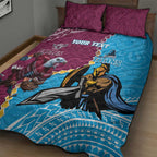 Personalised Eagles And Titans Rugby Quilt Bed Set Aboriginal Mix Polynesian Pattern