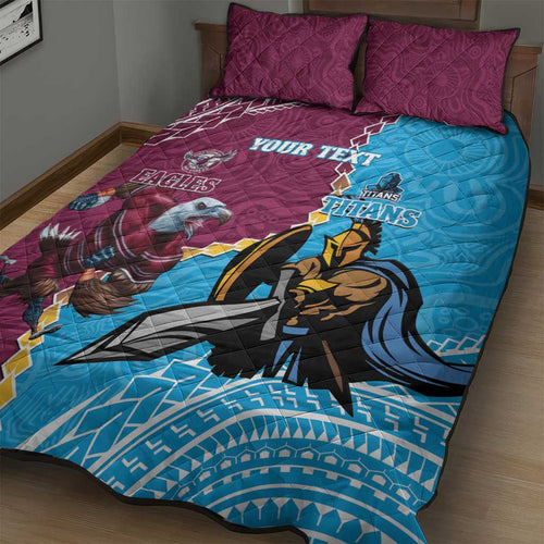 Personalised Eagles And Titans Rugby Quilt Bed Set Aboriginal Mix Polynesian Pattern
