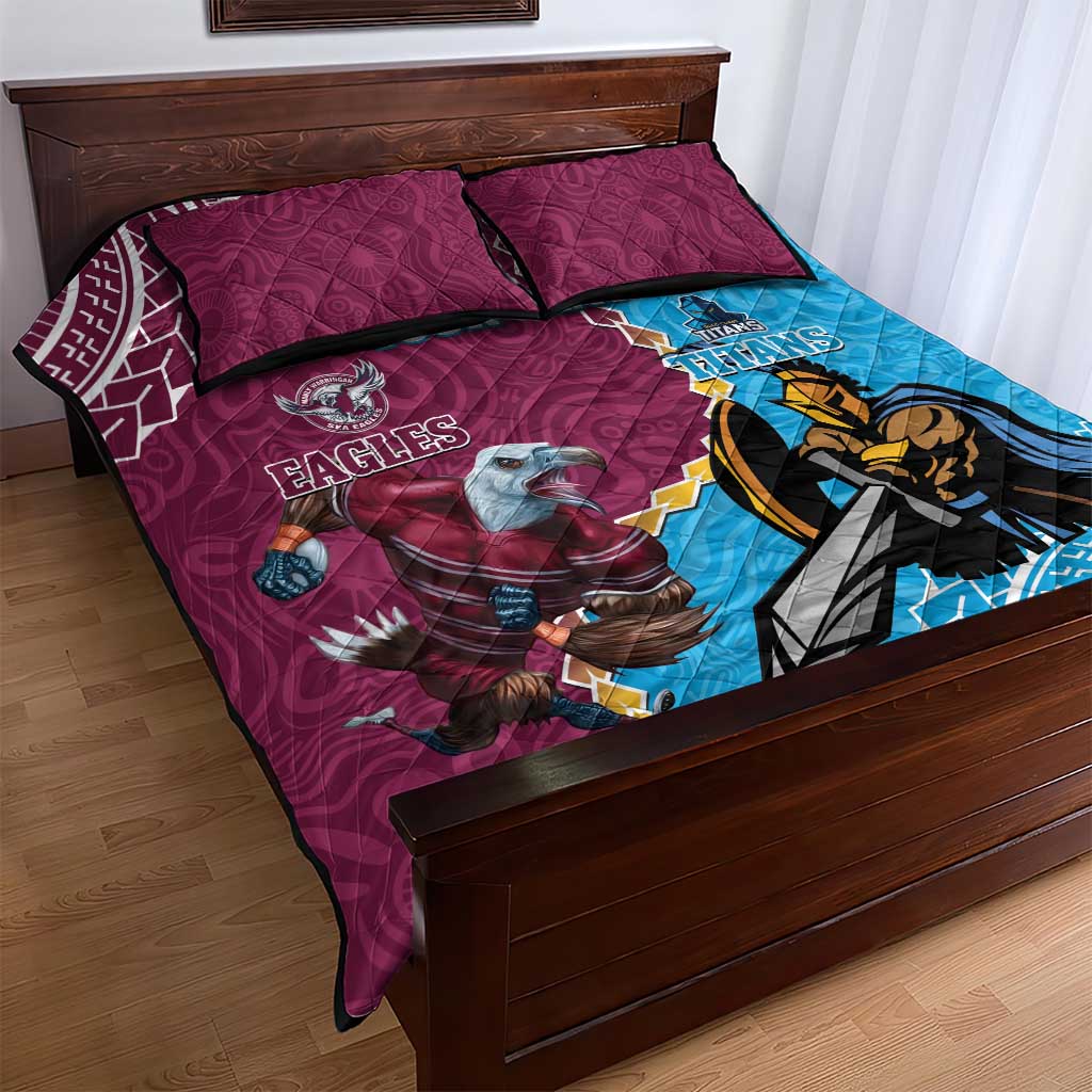 Personalised Eagles And Titans Rugby Quilt Bed Set Aboriginal Mix Polynesian Pattern