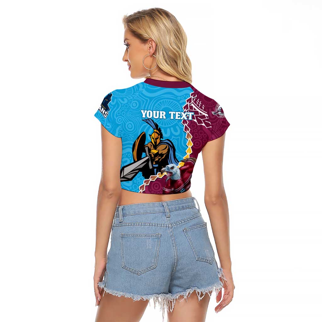 Personalised Eagles And Titans Rugby Raglan Cropped T Shirt Aboriginal Mix Polynesian Pattern