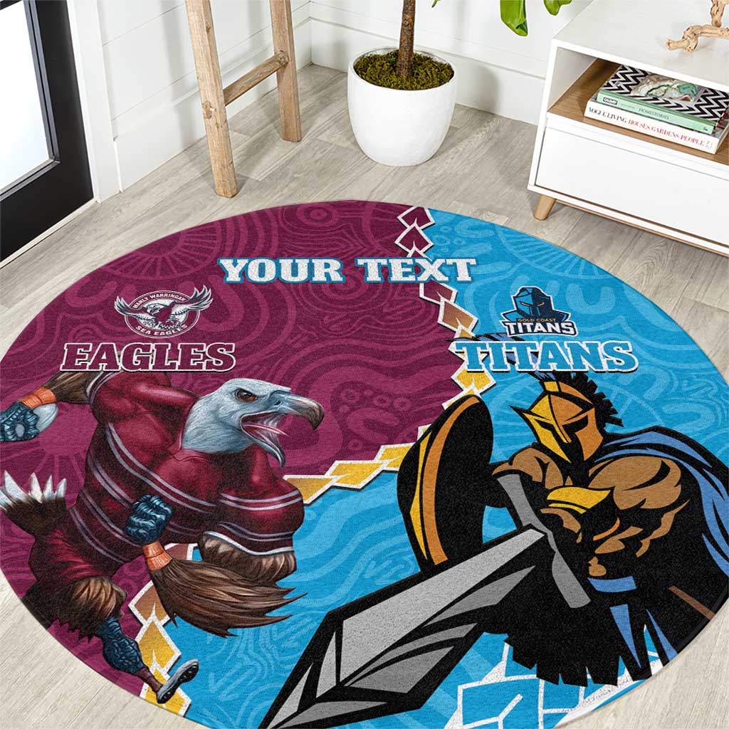 Personalised Eagles And Titans Rugby Round Carpet Aboriginal Mix Polynesian Pattern