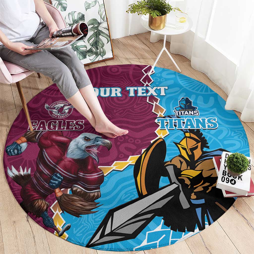 Personalised Eagles And Titans Rugby Round Carpet Aboriginal Mix Polynesian Pattern