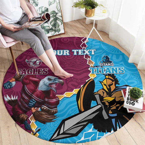 Personalised Eagles And Titans Rugby Round Carpet Aboriginal Mix Polynesian Pattern