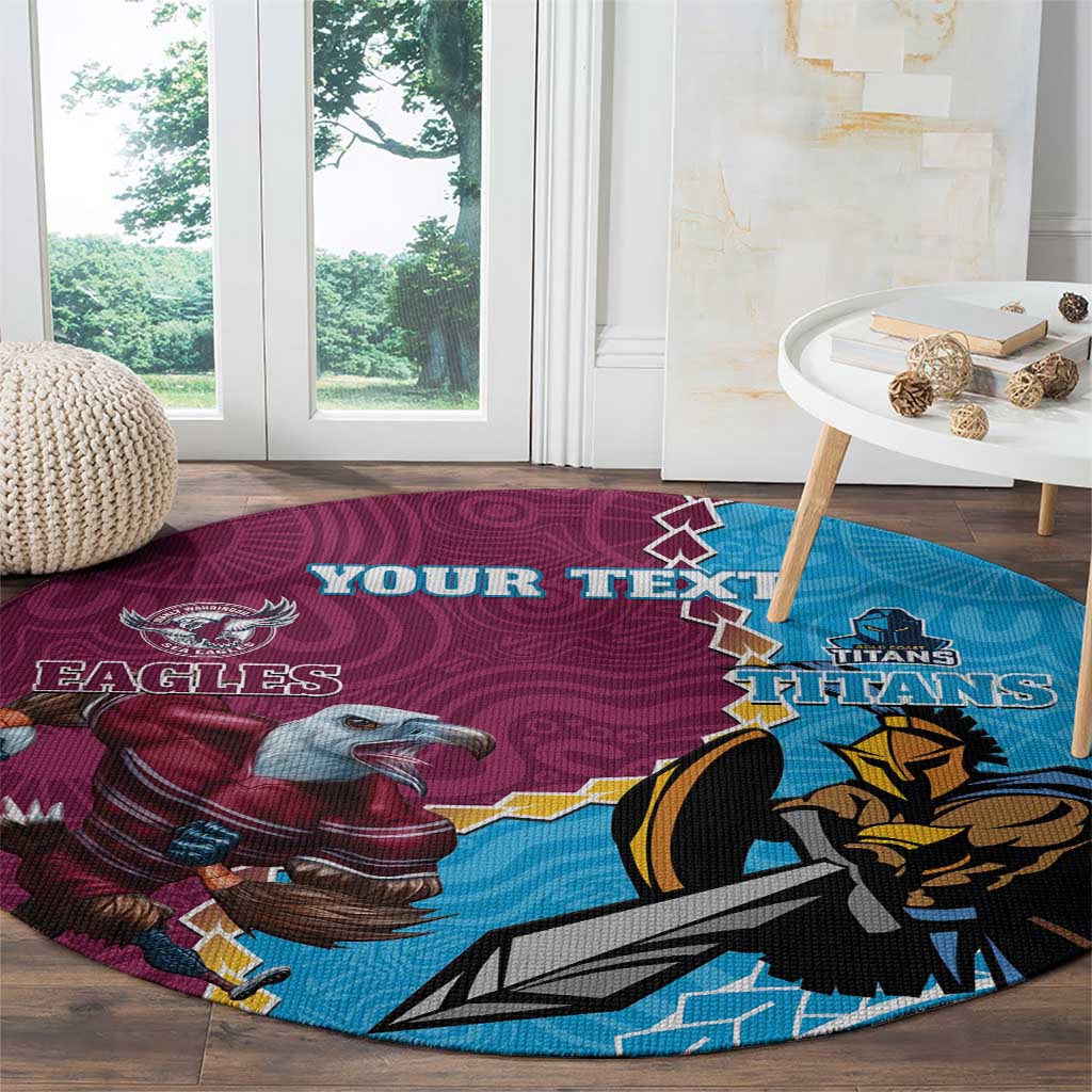 Personalised Eagles And Titans Rugby Round Carpet Aboriginal Mix Polynesian Pattern