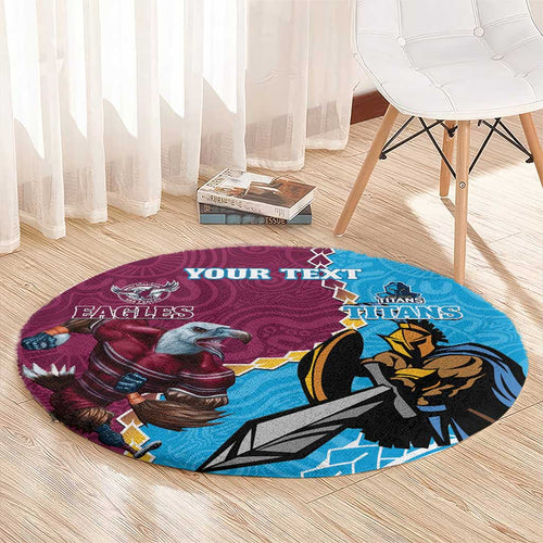 Personalised Eagles And Titans Rugby Round Carpet Aboriginal Mix Polynesian Pattern