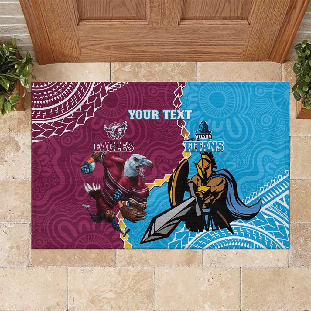 Personalised Eagles And Titans Rugby Rubber Doormat Aboriginal Mix Polynesian Pattern