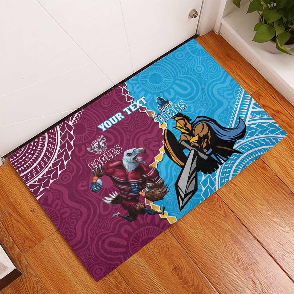 Personalised Eagles And Titans Rugby Rubber Doormat Aboriginal Mix Polynesian Pattern