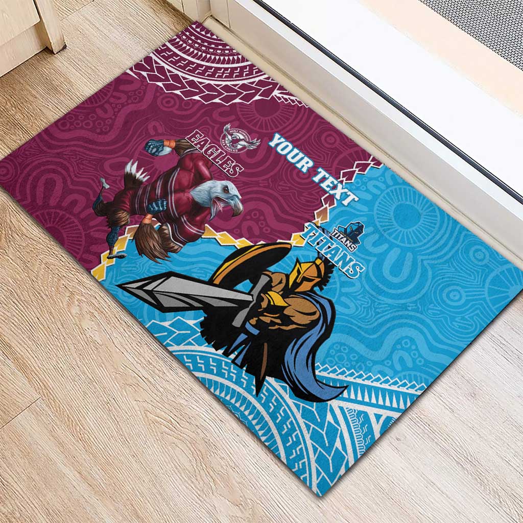 Personalised Eagles And Titans Rugby Rubber Doormat Aboriginal Mix Polynesian Pattern