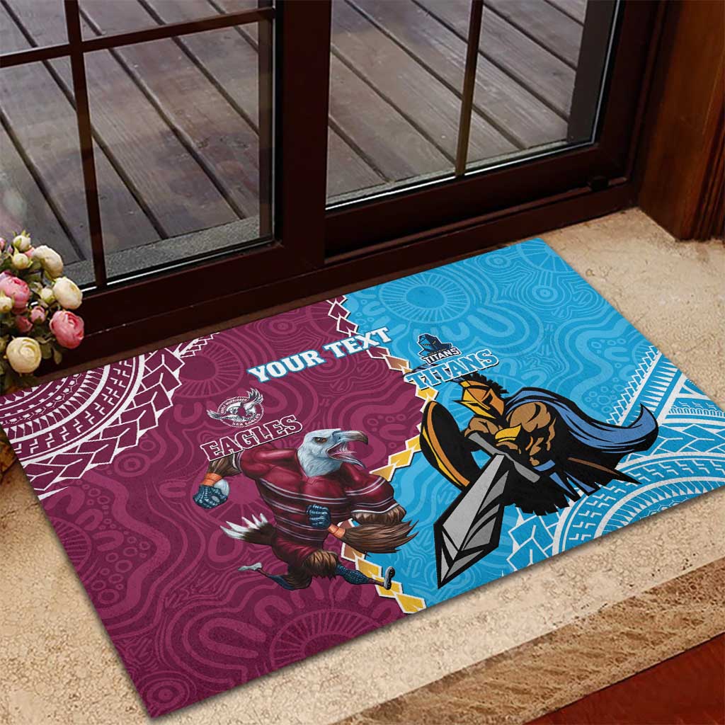 Personalised Eagles And Titans Rugby Rubber Doormat Aboriginal Mix Polynesian Pattern