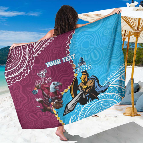 Personalised Eagles And Titans Rugby Sarong Aboriginal Mix Polynesian Pattern