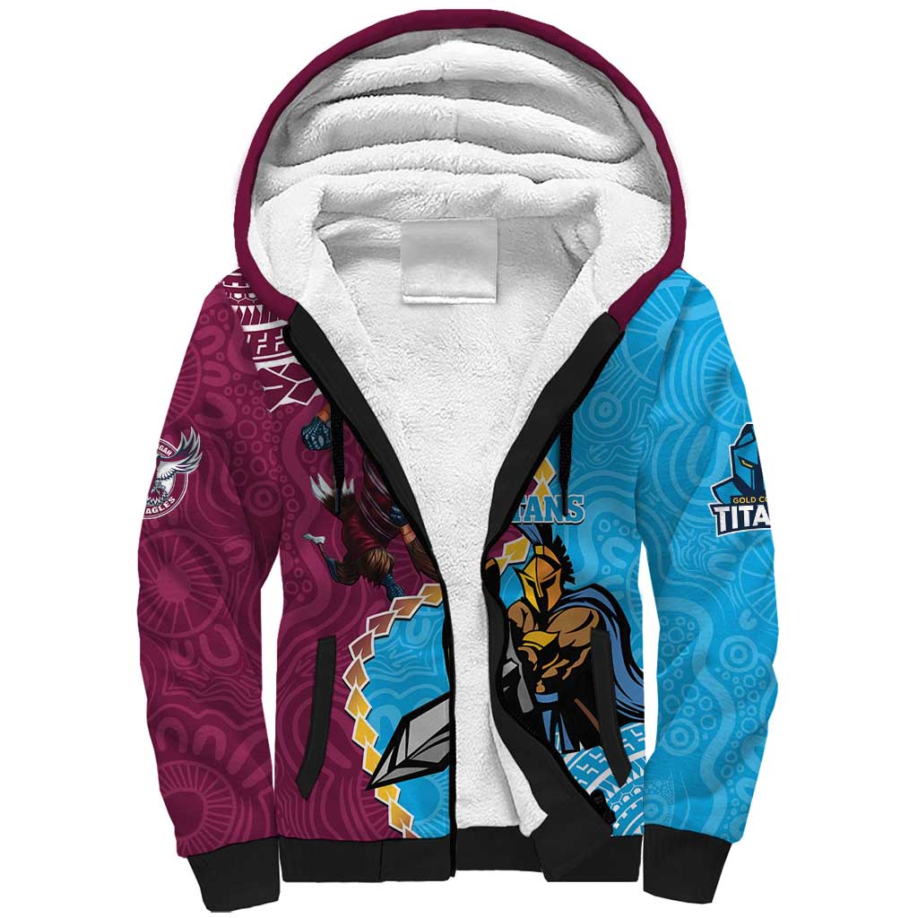 Personalised Eagles And Titans Rugby Sherpa Hoodie Aboriginal Mix Polynesian Pattern