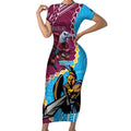 Personalised Eagles And Titans Rugby Short Sleeve Bodycon Dress Aboriginal Mix Polynesian Pattern