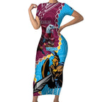 Personalised Eagles And Titans Rugby Short Sleeve Bodycon Dress Aboriginal Mix Polynesian Pattern