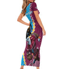 Personalised Eagles And Titans Rugby Short Sleeve Bodycon Dress Aboriginal Mix Polynesian Pattern