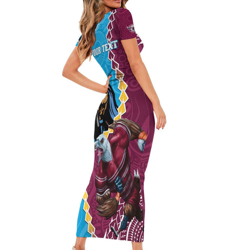 Personalised Eagles And Titans Rugby Short Sleeve Bodycon Dress Aboriginal Mix Polynesian Pattern