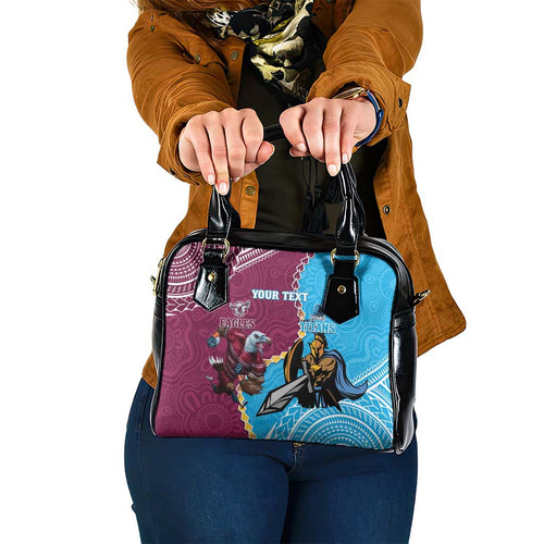 Personalised Eagles And Titans Rugby Shoulder Handbag Aboriginal Mix Polynesian Pattern