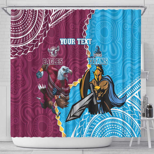 Personalised Eagles And Titans Rugby Shower Curtain Aboriginal Mix Polynesian Pattern
