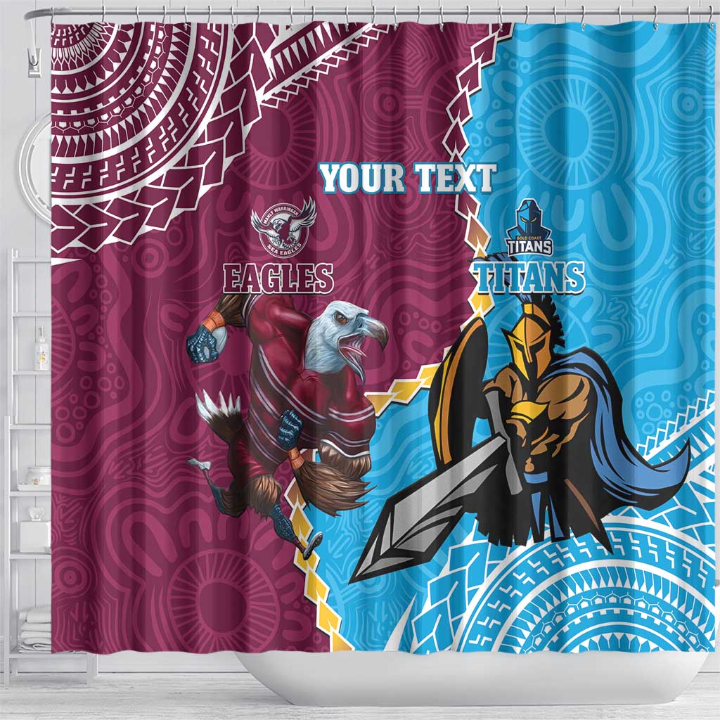 Personalised Eagles And Titans Rugby Shower Curtain Aboriginal Mix Polynesian Pattern