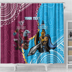 Personalised Eagles And Titans Rugby Shower Curtain Aboriginal Mix Polynesian Pattern