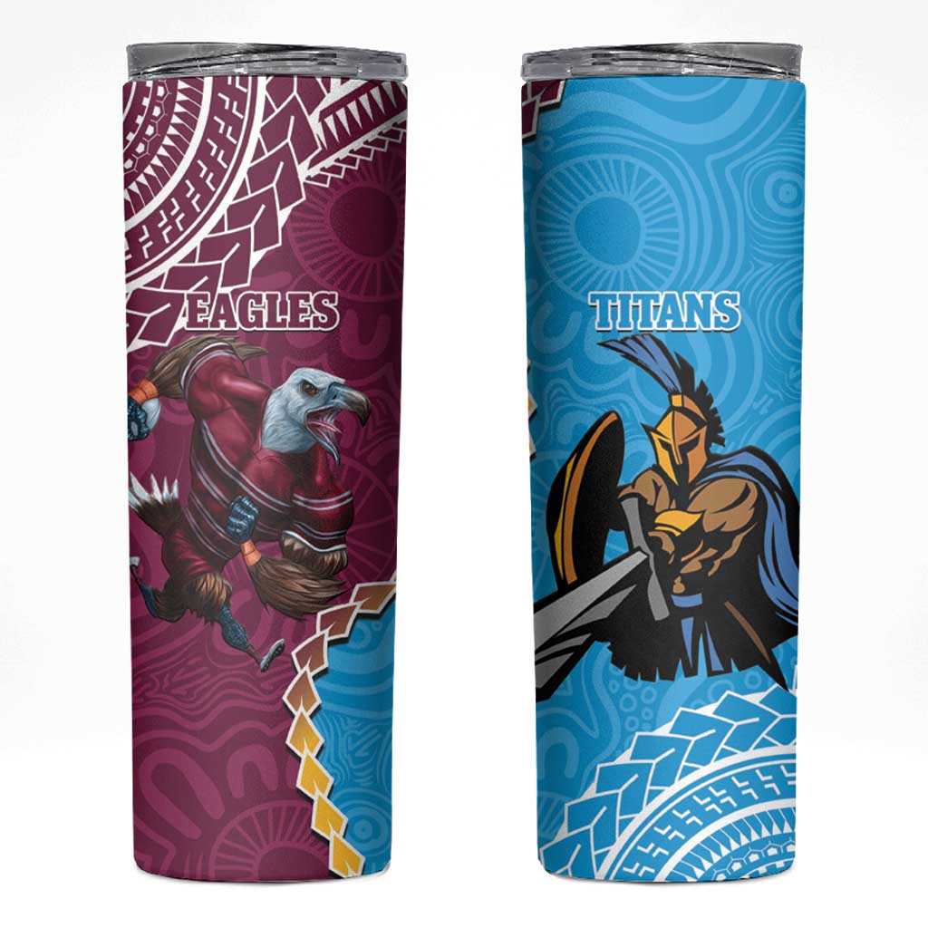 Eagles And Titans Rugby Skinny Tumbler Aboriginal Mix Polynesian Pattern