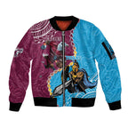 Personalised Eagles And Titans Rugby Sleeve Zip Bomber Jacket Aboriginal Mix Polynesian Pattern