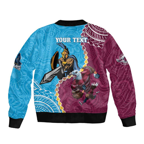 Personalised Eagles And Titans Rugby Sleeve Zip Bomber Jacket Aboriginal Mix Polynesian Pattern