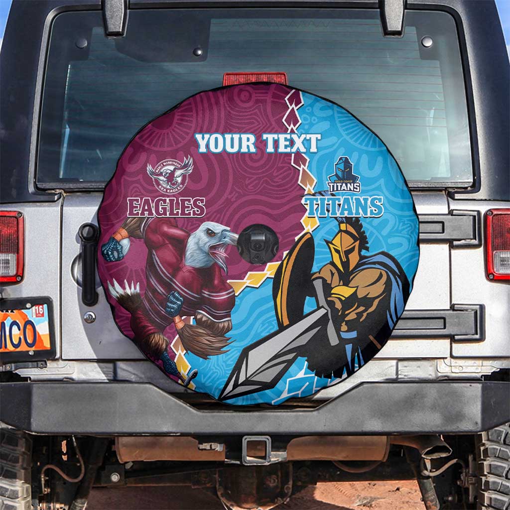 Personalised Eagles And Titans Rugby Spare Tire Cover Aboriginal Mix Polynesian Pattern