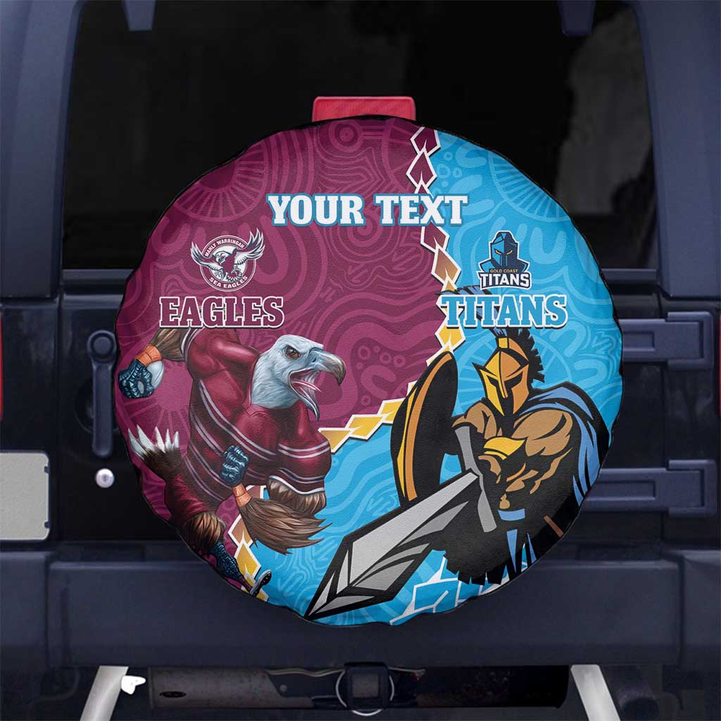 Personalised Eagles And Titans Rugby Spare Tire Cover Aboriginal Mix Polynesian Pattern