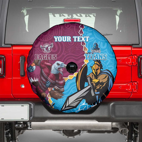 Personalised Eagles And Titans Rugby Spare Tire Cover Aboriginal Mix Polynesian Pattern