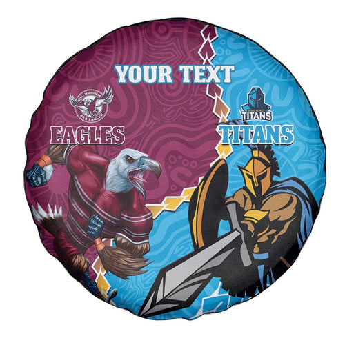 Personalised Eagles And Titans Rugby Spare Tire Cover Aboriginal Mix Polynesian Pattern