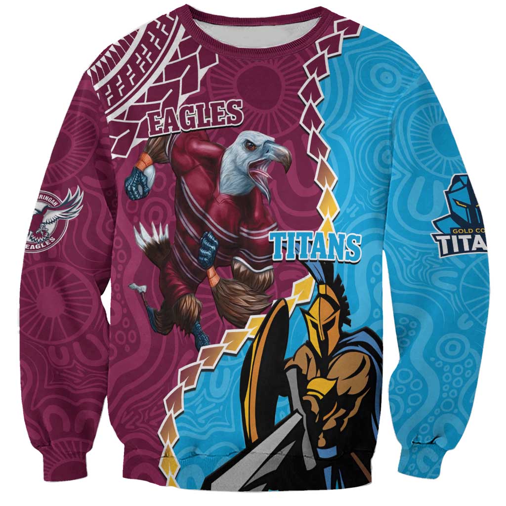 Personalised Eagles And Titans Rugby Sweatshirt Aboriginal Mix Polynesian Pattern