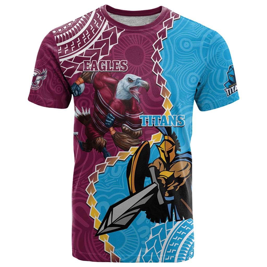 Personalised Eagles And Titans Rugby T Shirt Aboriginal Mix Polynesian Pattern