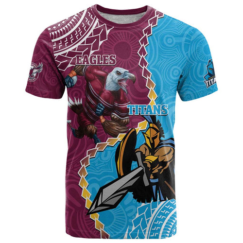 Personalised Eagles And Titans Rugby T Shirt Aboriginal Mix Polynesian Pattern