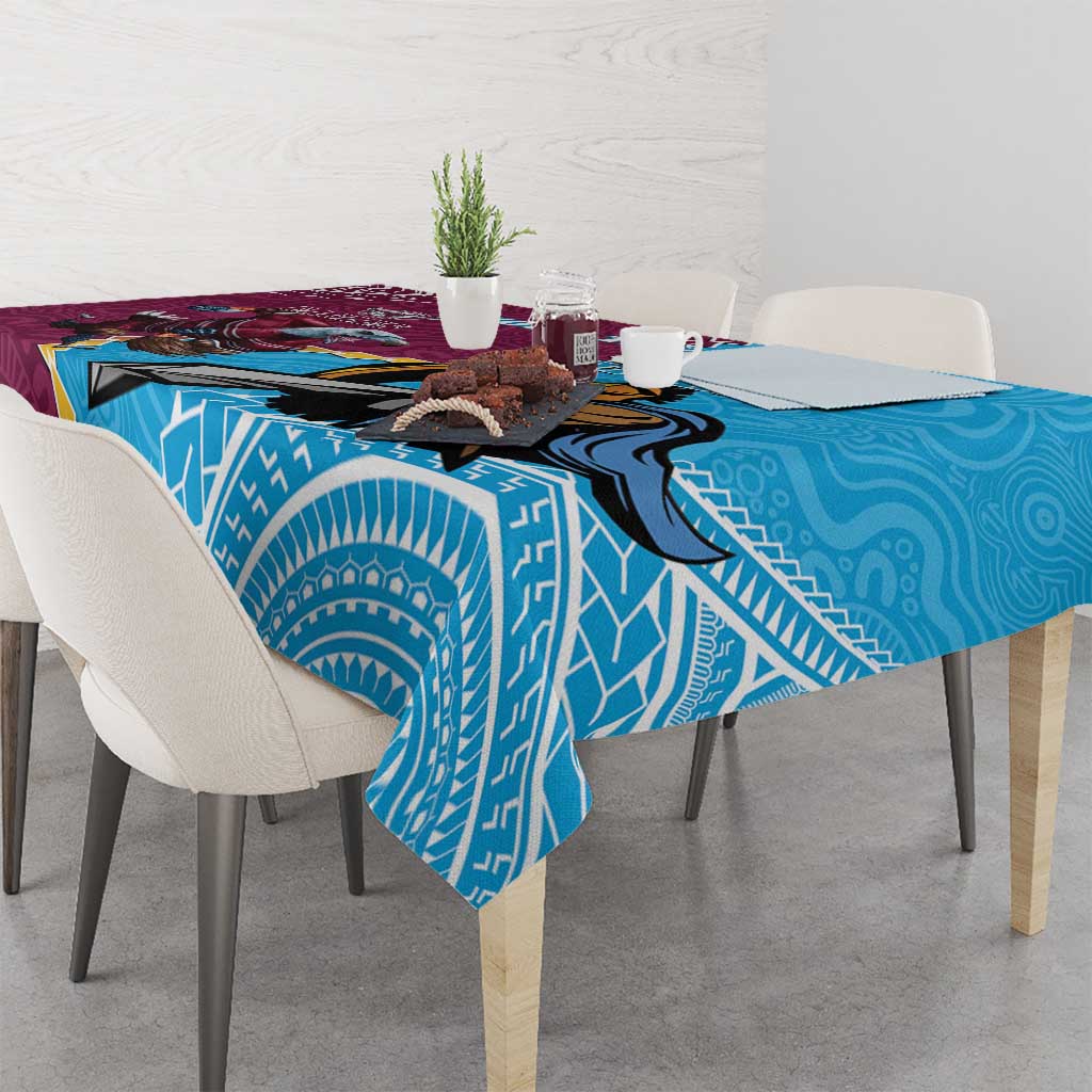 Personalised Eagles And Titans Rugby Tablecloth Aboriginal Mix Polynesian Pattern