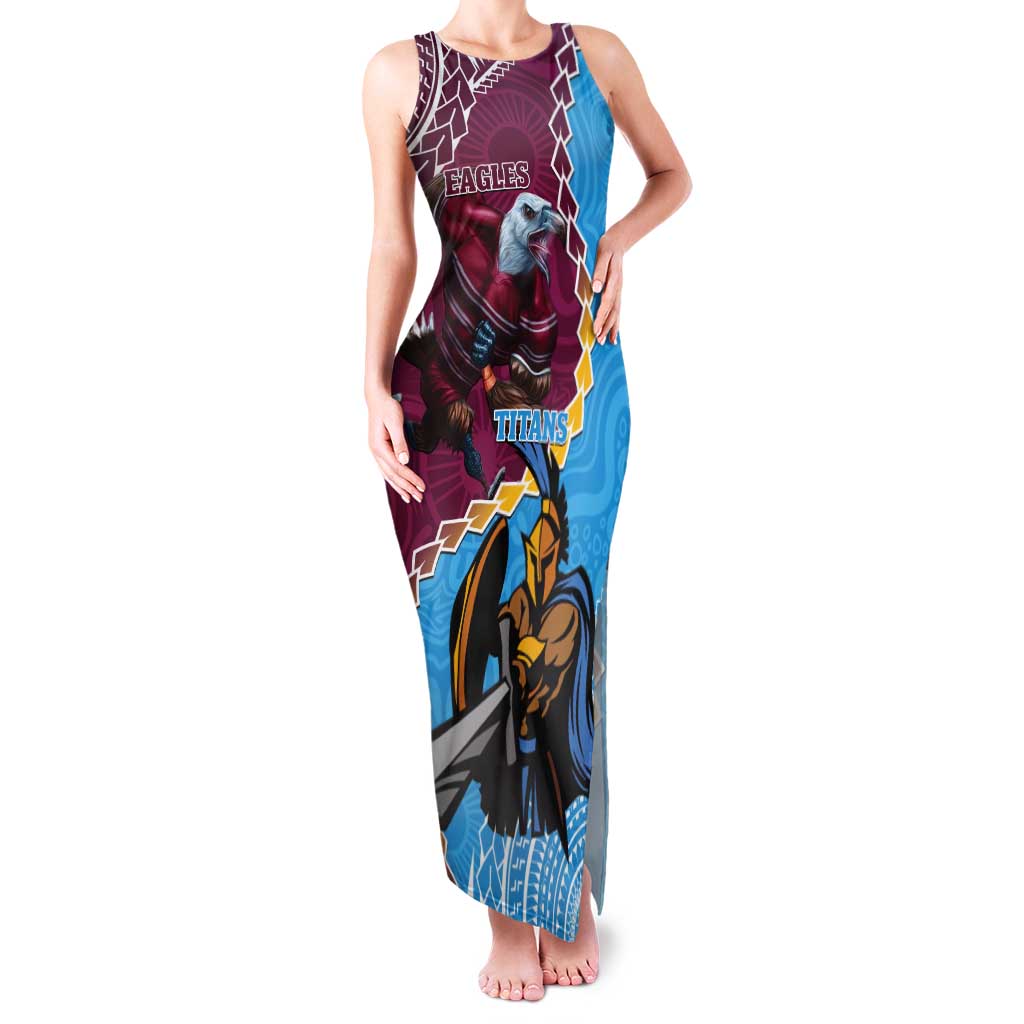 Personalised Eagles And Titans Rugby Tank Maxi Dress Aboriginal Mix Polynesian Pattern