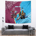 Personalised Eagles And Titans Rugby Tapestry Aboriginal Mix Polynesian Pattern