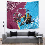 Personalised Eagles And Titans Rugby Tapestry Aboriginal Mix Polynesian Pattern