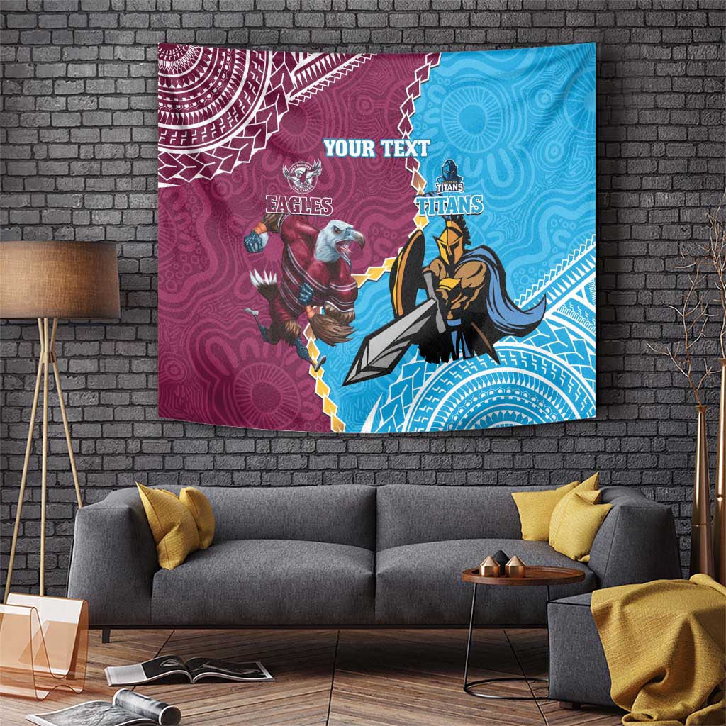 Personalised Eagles And Titans Rugby Tapestry Aboriginal Mix Polynesian Pattern
