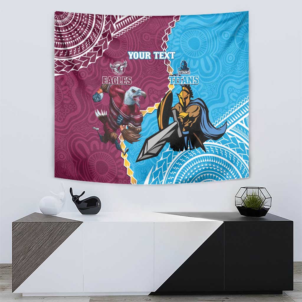 Personalised Eagles And Titans Rugby Tapestry Aboriginal Mix Polynesian Pattern