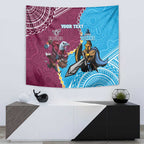 Personalised Eagles And Titans Rugby Tapestry Aboriginal Mix Polynesian Pattern