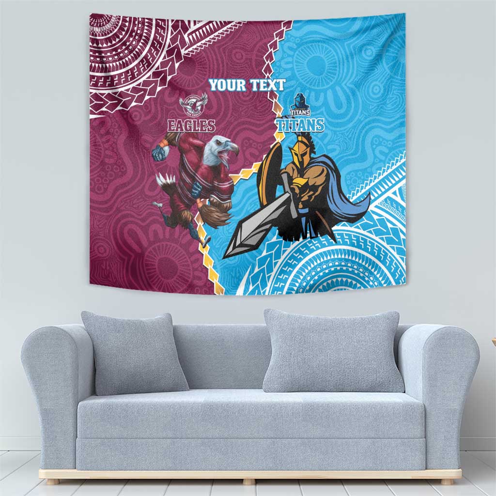 Personalised Eagles And Titans Rugby Tapestry Aboriginal Mix Polynesian Pattern