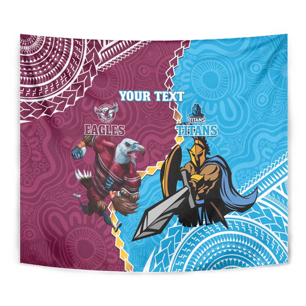 Personalised Eagles And Titans Rugby Tapestry Aboriginal Mix Polynesian Pattern