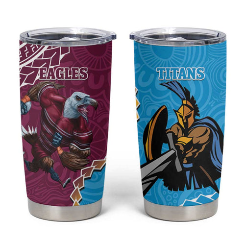 Eagles And Titans Rugby Tumbler Cup Aboriginal Mix Polynesian Pattern