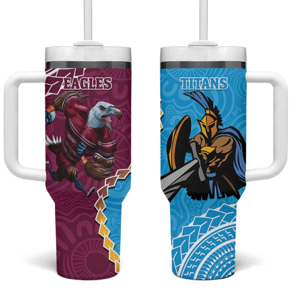 Eagles And Titans Rugby Tumbler With Handle Aboriginal Mix Polynesian Pattern