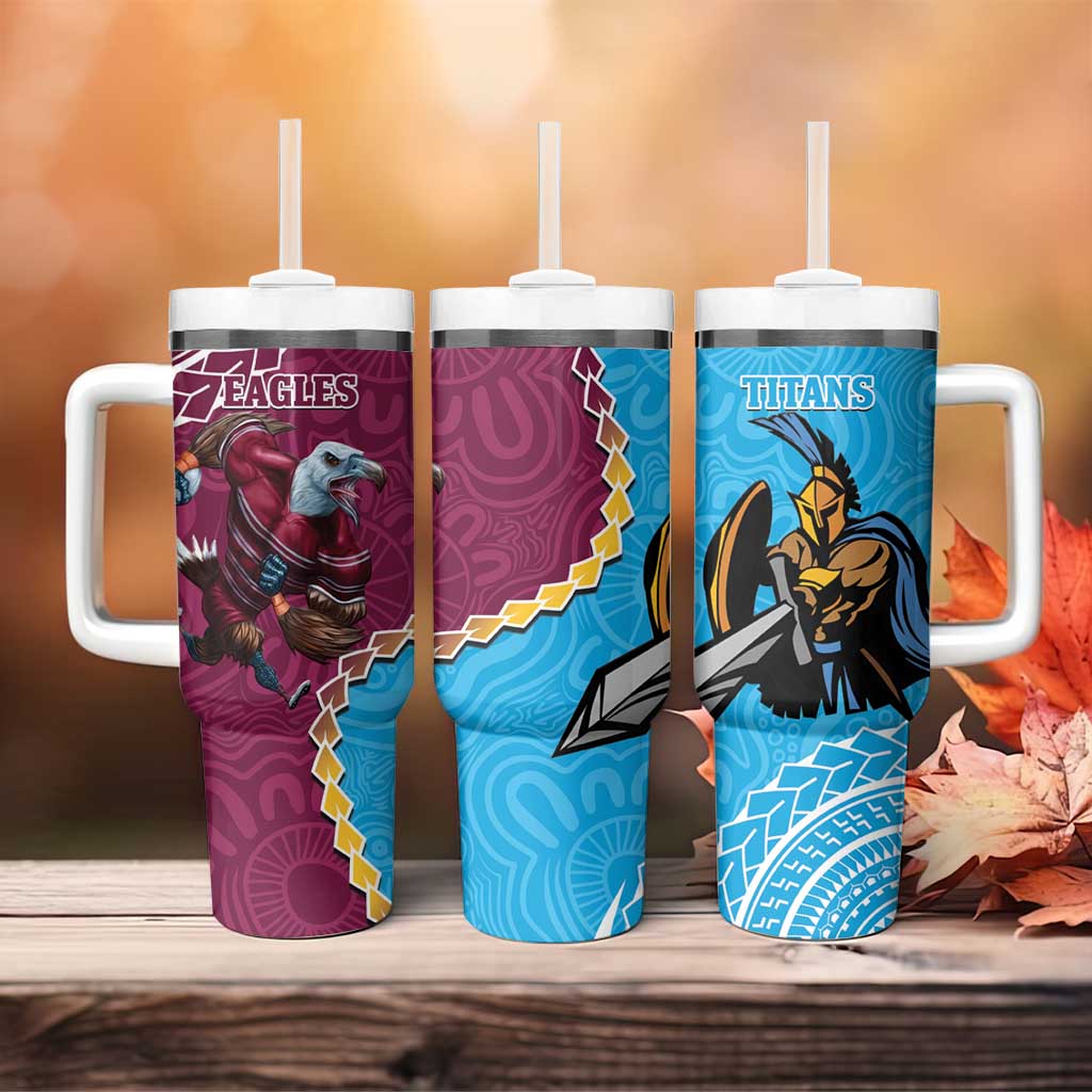 Eagles And Titans Rugby Tumbler With Handle Aboriginal Mix Polynesian Pattern