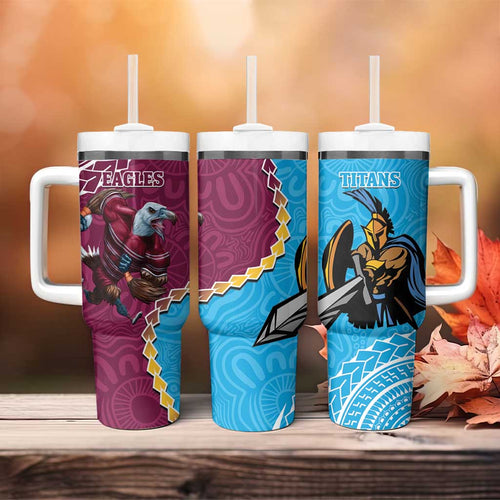 Eagles And Titans Rugby Tumbler With Handle Aboriginal Mix Polynesian Pattern