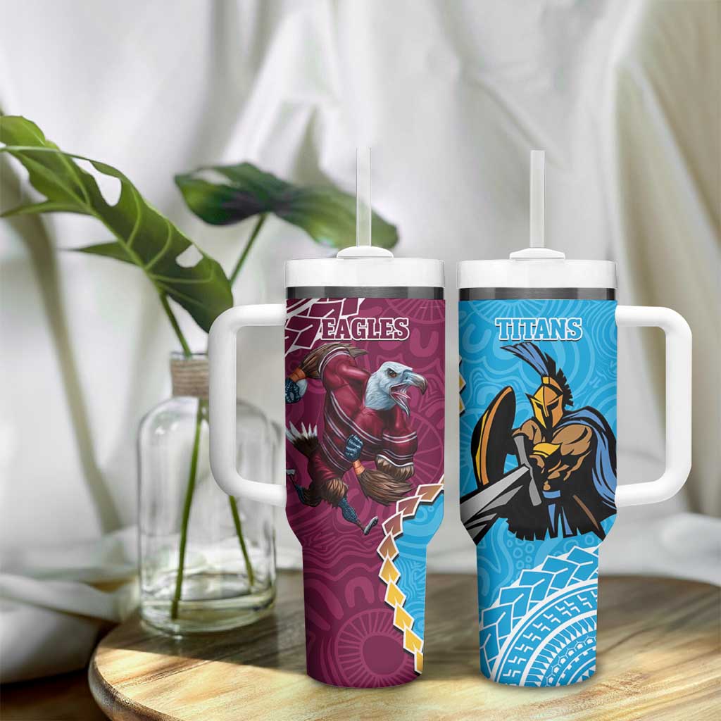 Eagles And Titans Rugby Tumbler With Handle Aboriginal Mix Polynesian Pattern